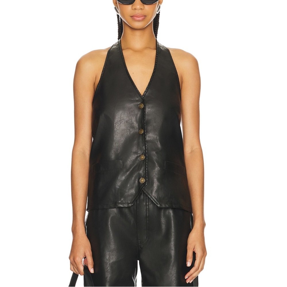 Black Leather Button-Up Vest Halter Top Lioness